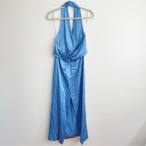 Zara satin effect halter dress backless open low back  formal light sky blue M - Picture 4 of 14